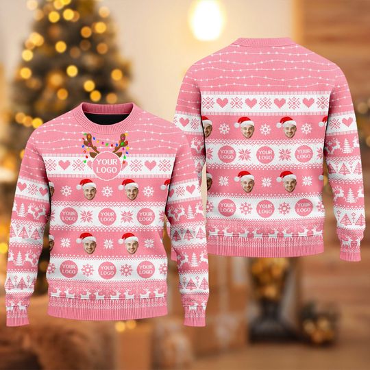 Custom Your Face And Logo Ugly Christmas Sweater Mens, Custom Logo Company Ugly Christmas - Image 12