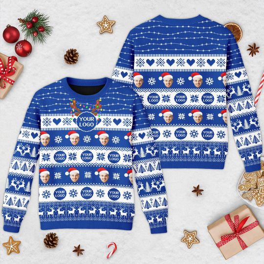 Custom Your Face And Logo Ugly Christmas Sweater Mens, Custom Logo Company Ugly Christmas - Image 11