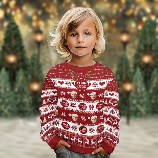 Custom Your Face And Logo Ugly Christmas Sweater Mens, Custom Logo Company Ugly Christmas - Image 14