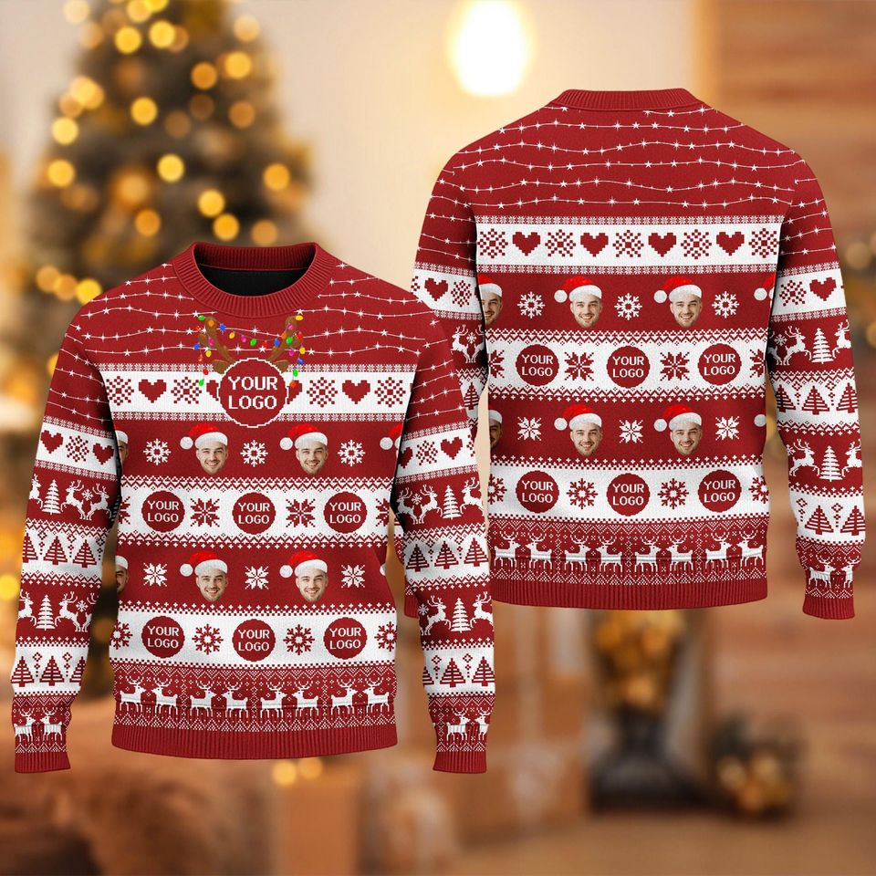 Custom Your Face And Logo Ugly Christmas Sweater Mens, Custom Logo Company Ugly Christmas - Image 2