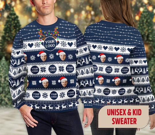 Custom Your Face And Logo Ugly Christmas Sweater Mens, Custom Logo Company Ugly Christmas - Image 13