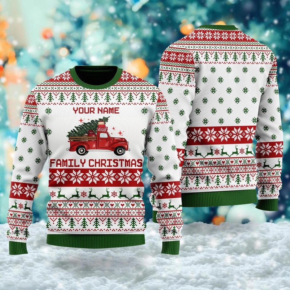 Custom Your Family Name Christmas Sweater, Custom Family Christmas