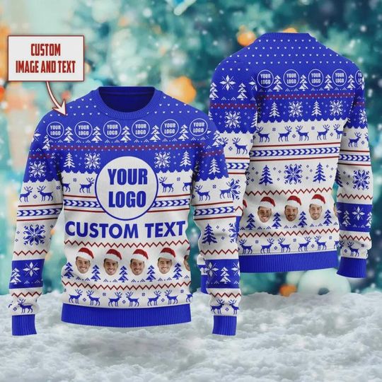 Custom Your Logo and Face Ugly Christmas Sweater, Custom Company Logo Xmas Ugly Sweater, Photo Company - Image 12