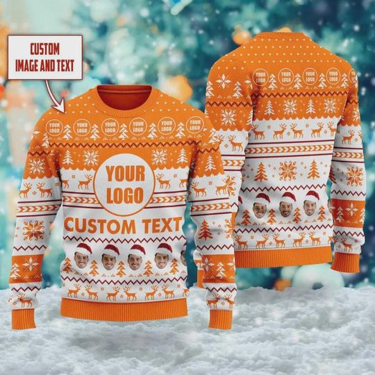 Custom Your Logo and Face Ugly Christmas Sweater, Custom Company Logo Xmas Ugly Sweater, Photo Company - Image 13