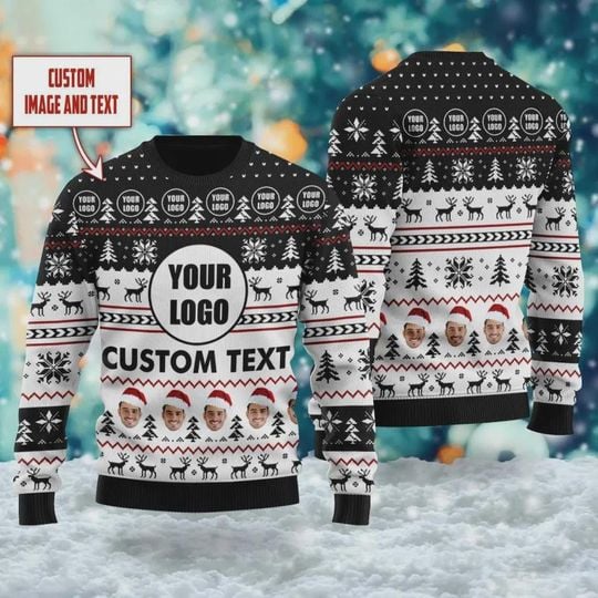 Custom Your Logo and Face Ugly Christmas Sweater, Custom Company Logo Xmas Ugly Sweater, Photo Company - Image 10