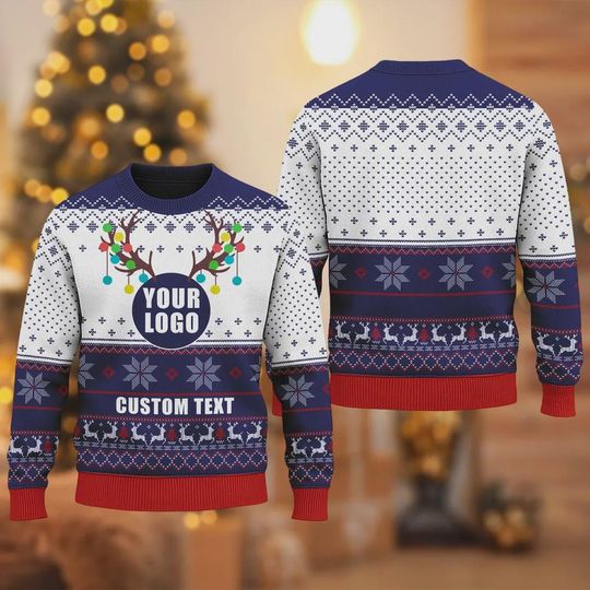 Custom Your Logo Ugly Christmas Sweater, Custom Text Company Logo Ugly Sweater, Personalized Photo Image - Image 10