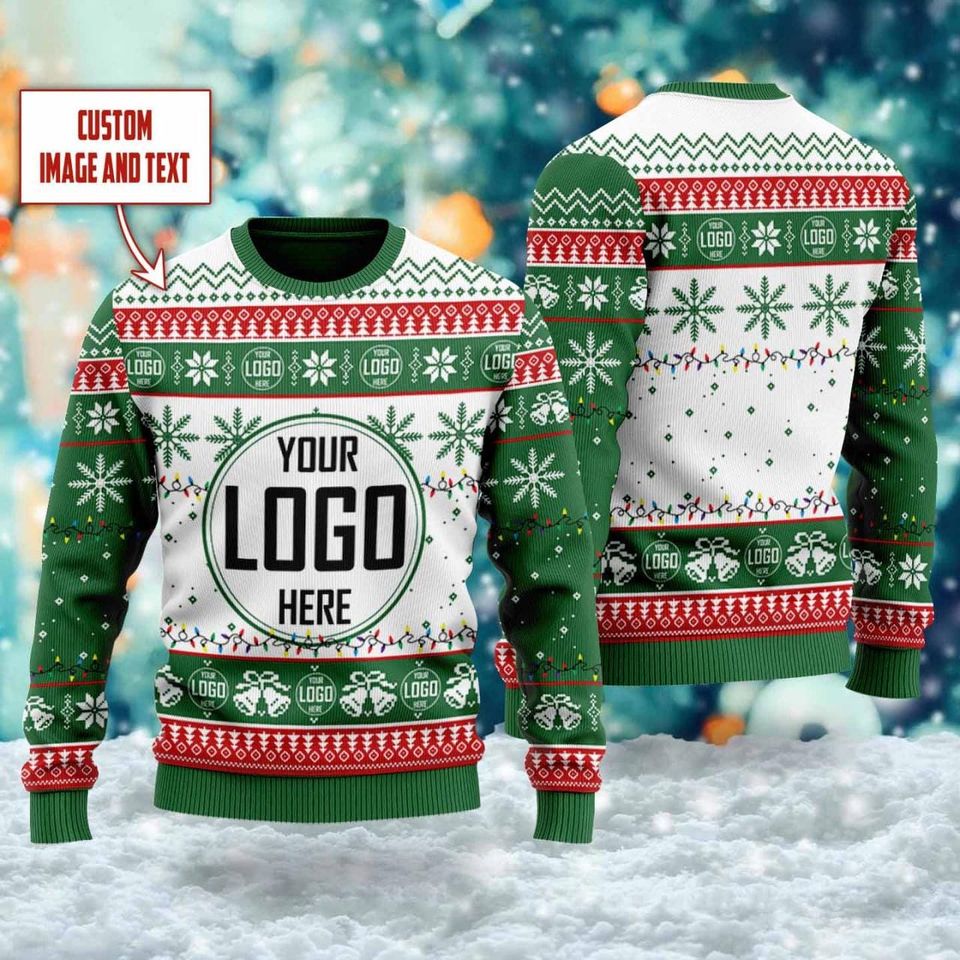 Custom Your Logo Ugly Christmas Sweater, Personalized Company Logo Xmas Sweatshirt - Image 6