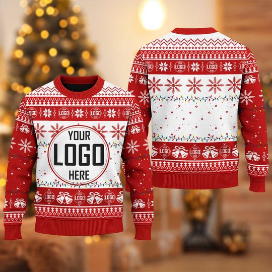 Custom Your Logo Ugly Christmas Sweater, Personalized Company Logo Xmas Sweatshirt - Image 16