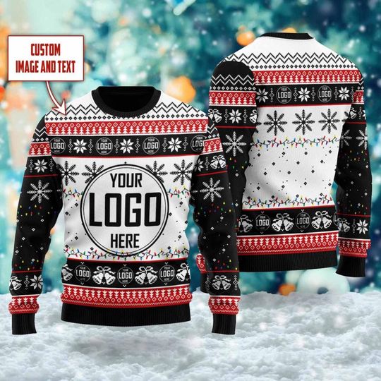 Custom Your Logo Ugly Christmas Sweater, Personalized Company Logo Xmas Sweatshirt - Image 14