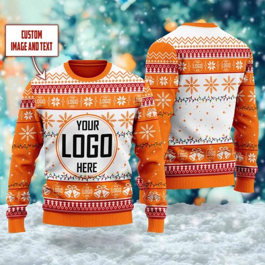 Custom Your Logo Ugly Christmas Sweater, Personalized Company Logo Xmas Sweatshirt - Image 13