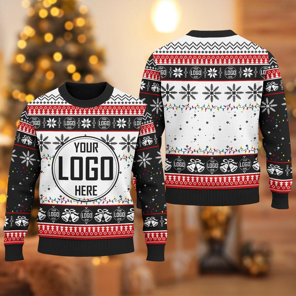 Custom Your Logo Ugly Christmas Sweater, Personalized Company Logo Xmas Sweatshirt - Image 7