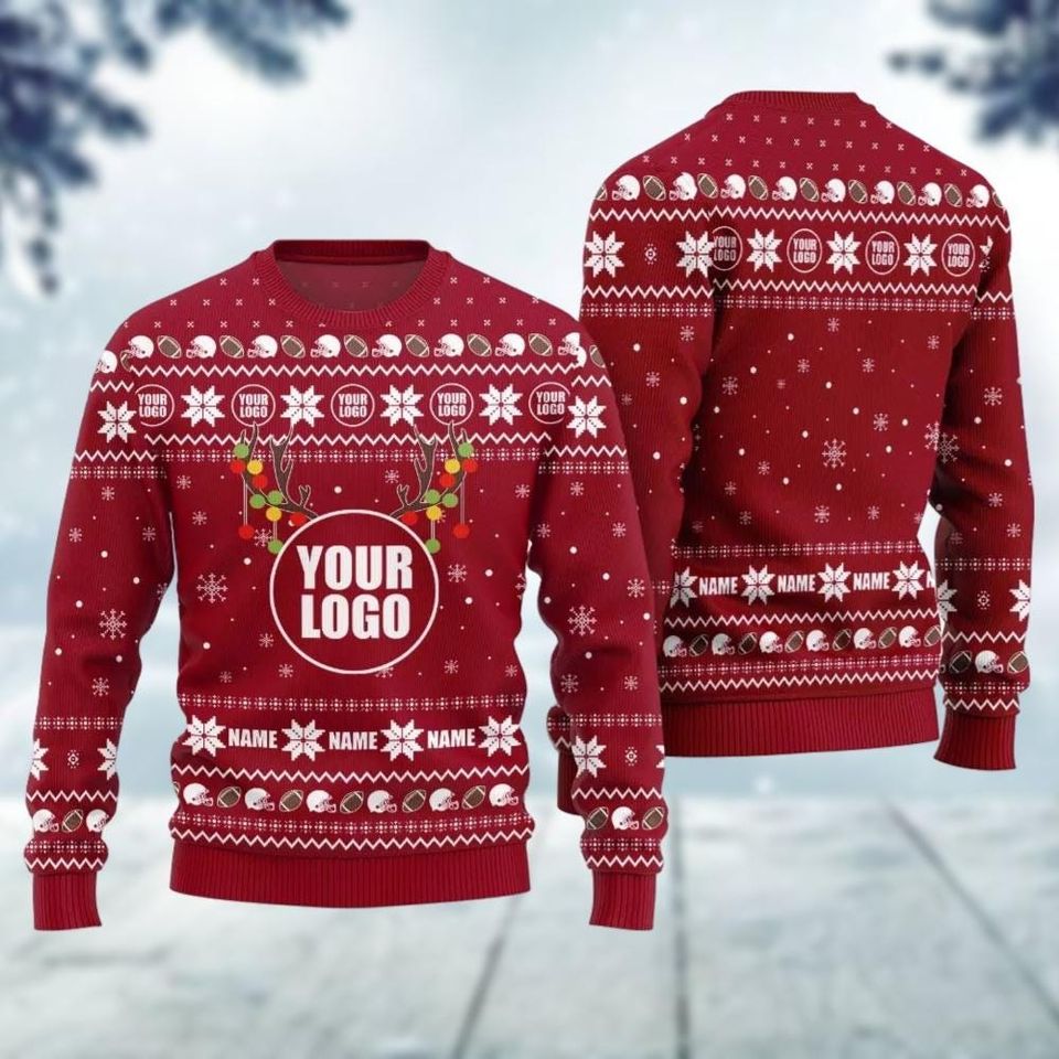 Custom Your Logo Ugly Christmas Sweater, Personalized Company Logo Xmas Sweatshirt