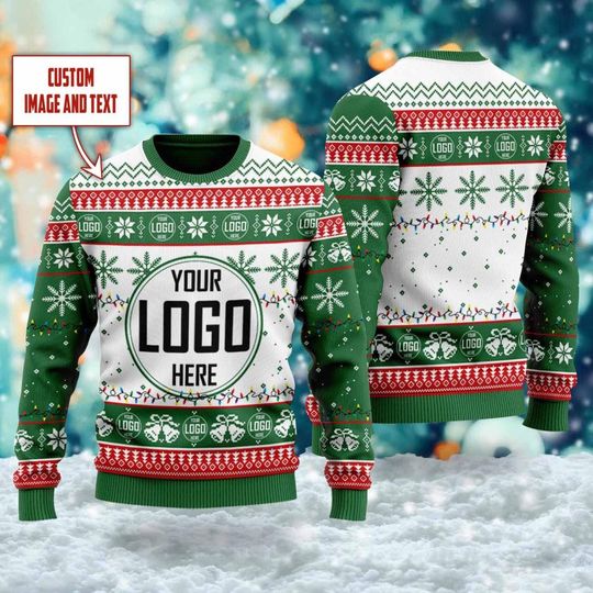 Custom Your Logo Ugly Christmas Sweater, Personalized Company Logo Xmas Sweatshirt - Image 12