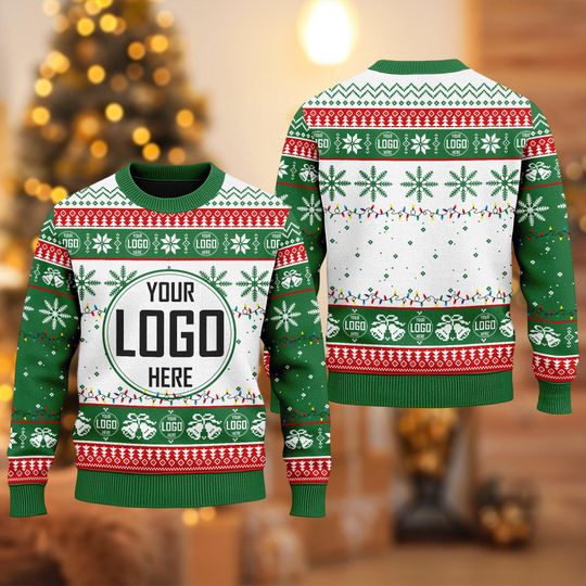 Custom Your Logo Ugly Christmas Sweater, Personalized Company Logo Xmas Sweatshirt - Image 15