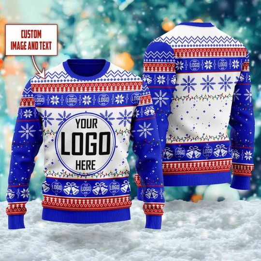 Custom Your Logo Ugly Christmas Sweater, Personalized Company Logo Xmas Sweatshirt - Image 16