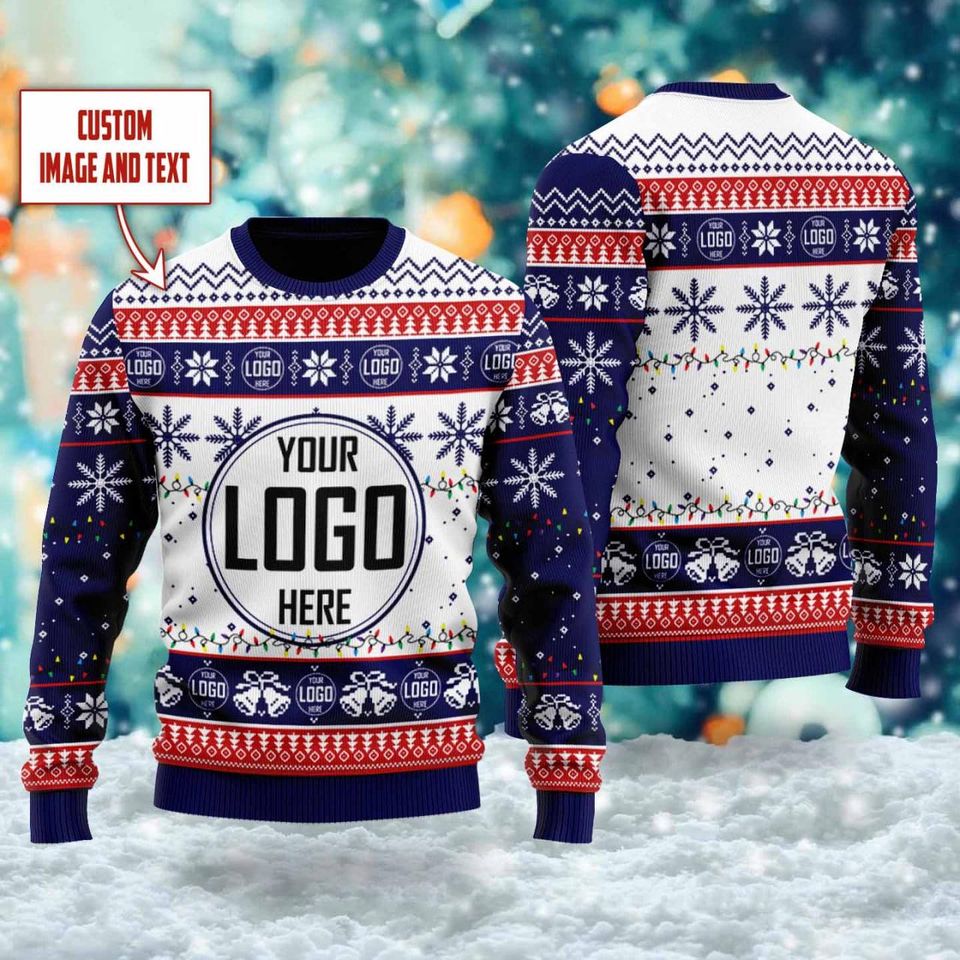 Custom Your Logo Ugly Christmas Sweater, Personalized Company Logo Xmas Sweatshirt - Image 5