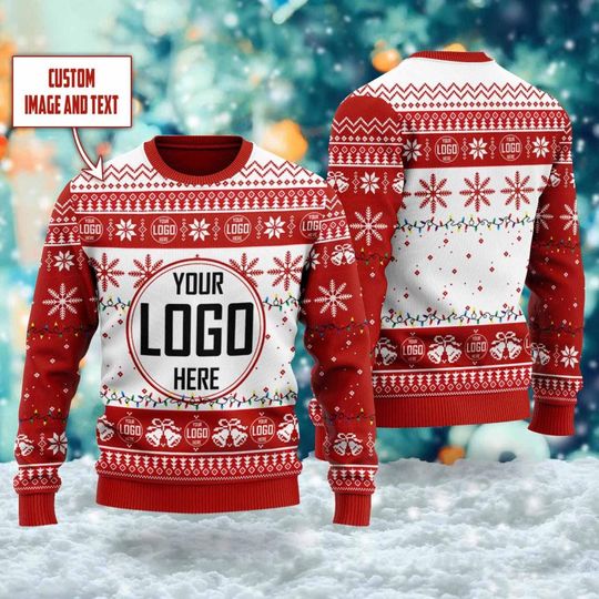 Custom Your Logo Ugly Christmas Sweater, Personalized Company Logo Xmas Sweatshirt - Image 15