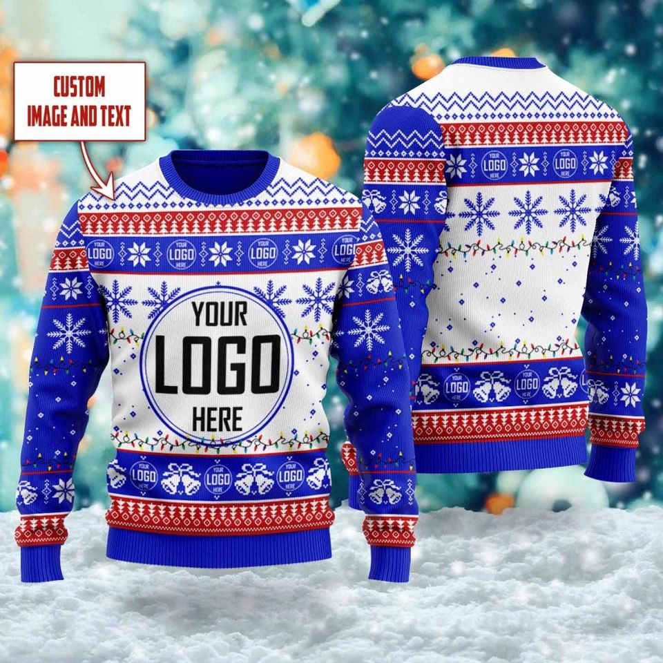 Custom Your Logo Ugly Christmas Sweater, Personalized Company Logo Xmas Sweatshirt - Image 5