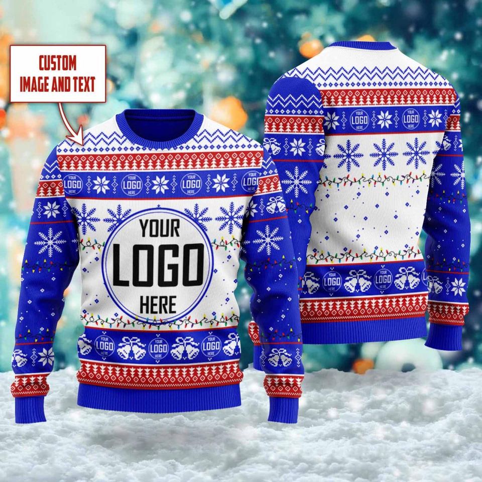 Custom Your Logo Ugly Christmas Sweater, Personalized Company Logo Xmas Sweatshirt - Image 6