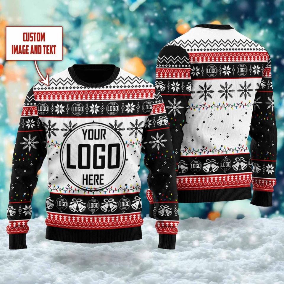 Custom Your Logo Ugly Christmas Sweater, Personalized Company Logo Xmas Sweatshirt - Image 3