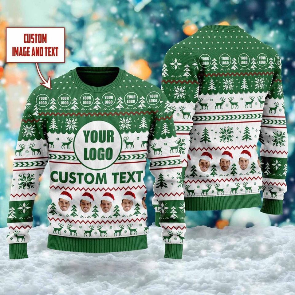 Custom Your Logo Ugly Christmas Sweater, Personalized Logo Team Xmas