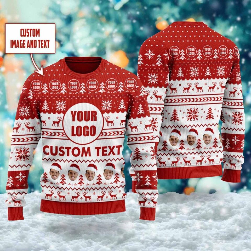 Custom Your Logo Ugly Christmas Sweater, Personalized Logo Team Xmas