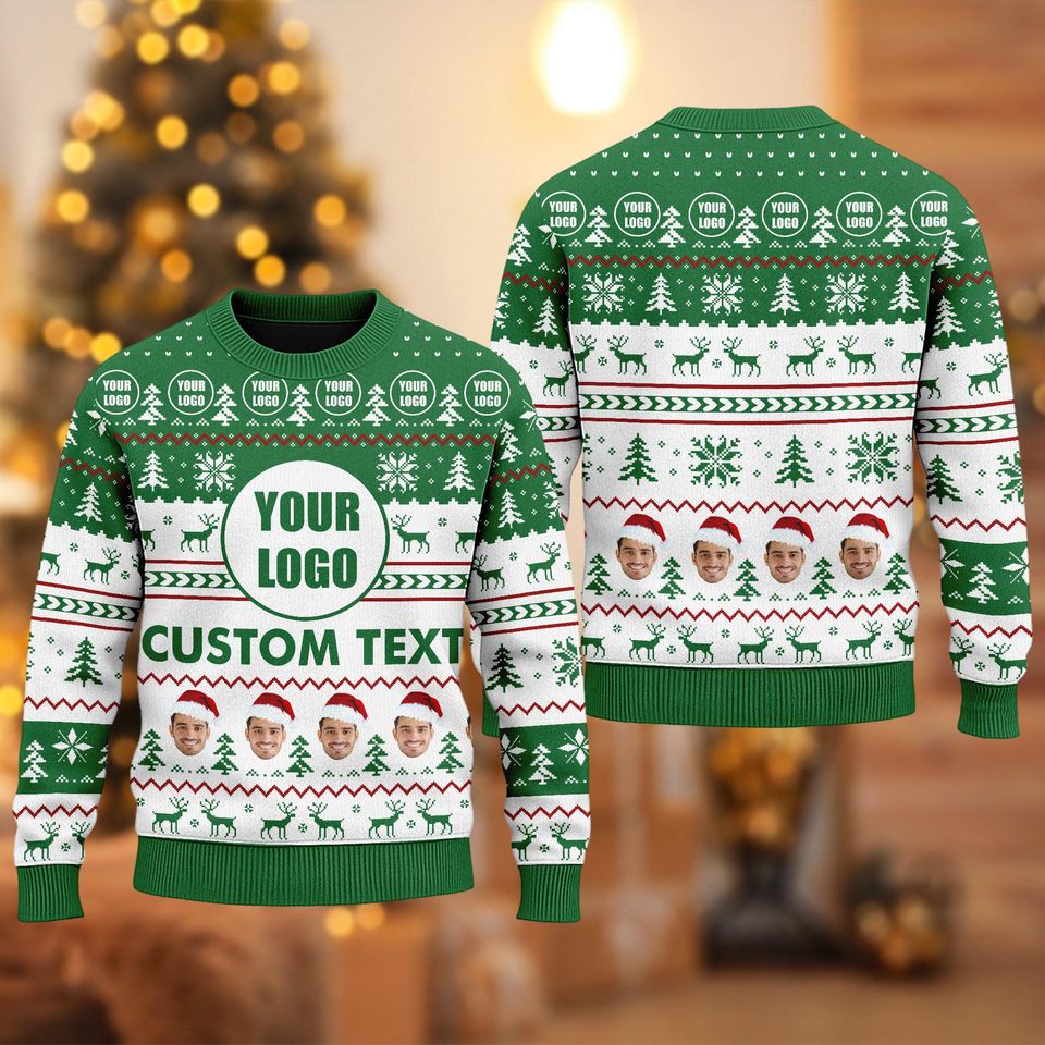 Custom Your Logo Ugly Christmas Sweater, Personalized Logo Team Xmas Holiday Sweatshirt - Image 3
