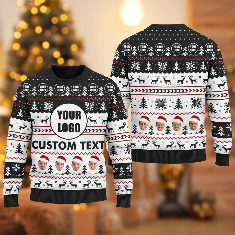 Custom Your Logo Ugly Christmas Sweater, Personalized Logo Team Xmas Holiday Sweatshirt - Image 5