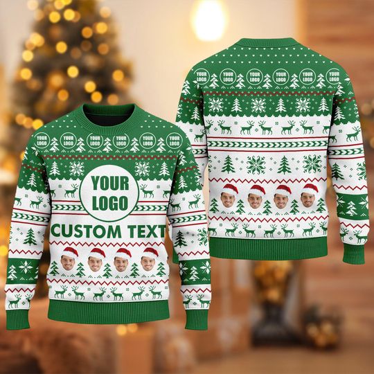 Custom Your Logo Ugly Christmas Sweater, Personalized Logo Team Xmas Holiday Sweatshirt - Image 11