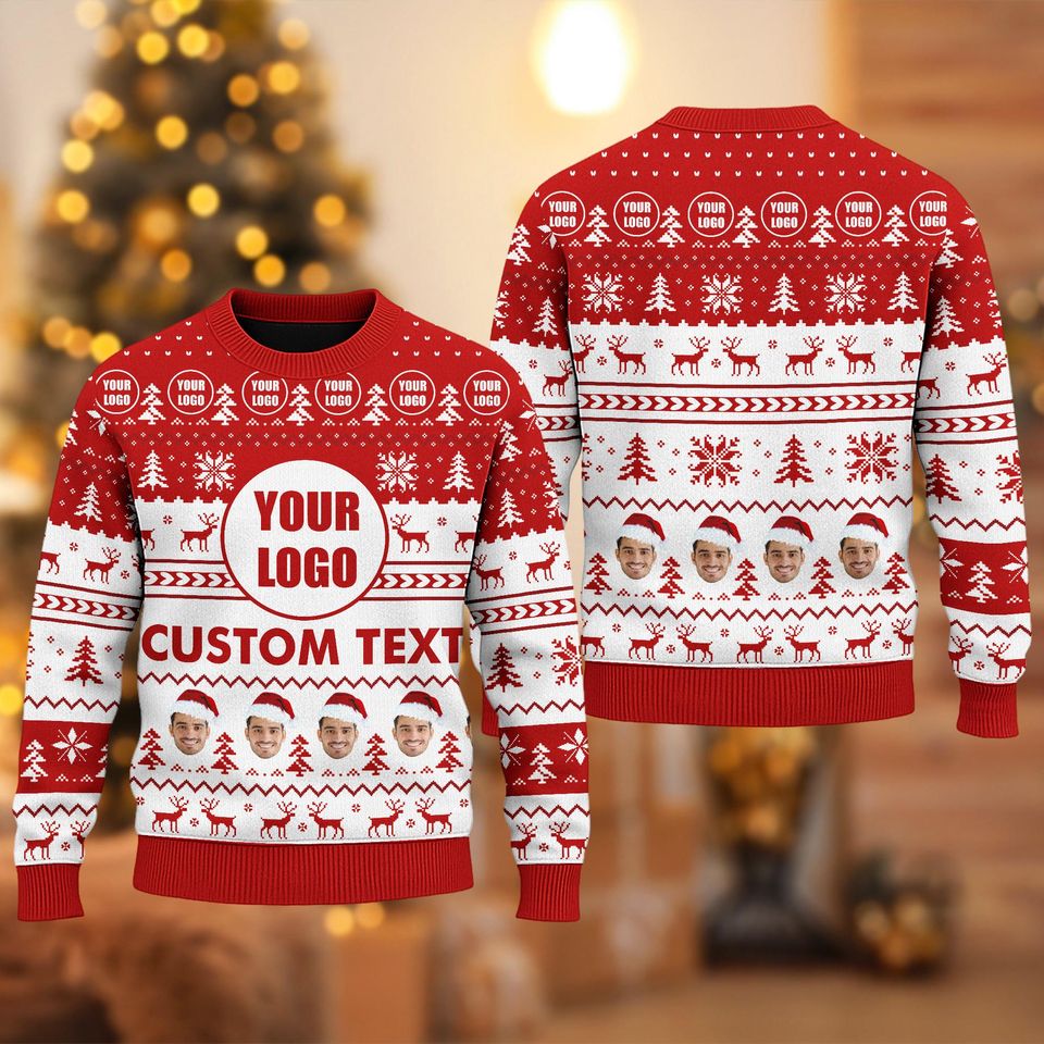 Custom Your Logo Ugly Christmas Sweater, Personalized Logo Team Xmas Holiday Sweatshirt - Image 2