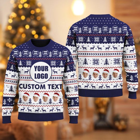 Custom Your Logo Ugly Christmas Sweater, Personalized Logo Team Xmas Holiday Sweatshirt - Image 12