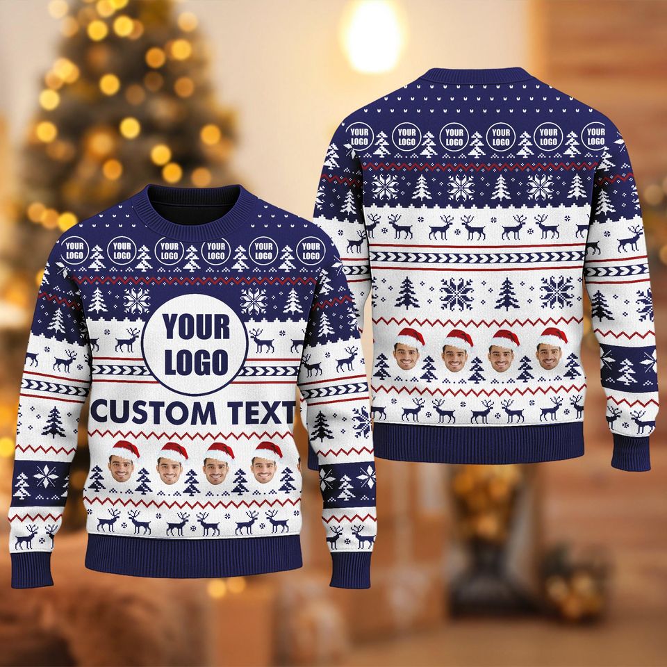 Custom Your Logo Ugly Christmas Sweater, Personalized Logo Team Xmas Holiday Sweatshirt - Image 4