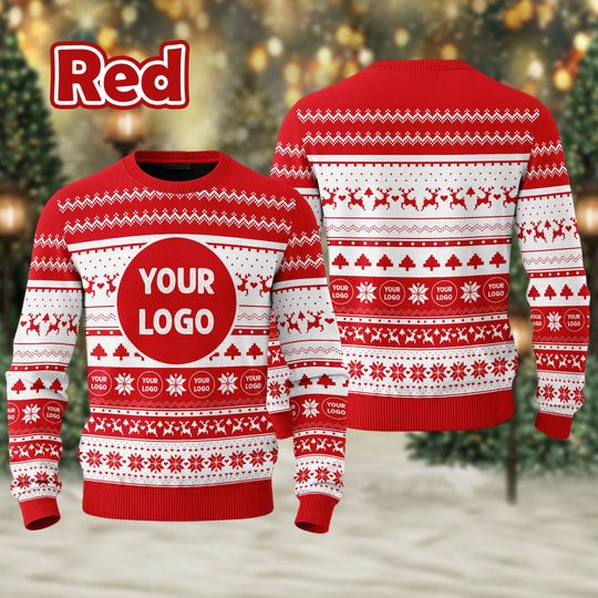 Custom Your Logo Ugly Sweater, Your Business Logo Brand Logo Front and Back Logo Sweatshirt - Image 11