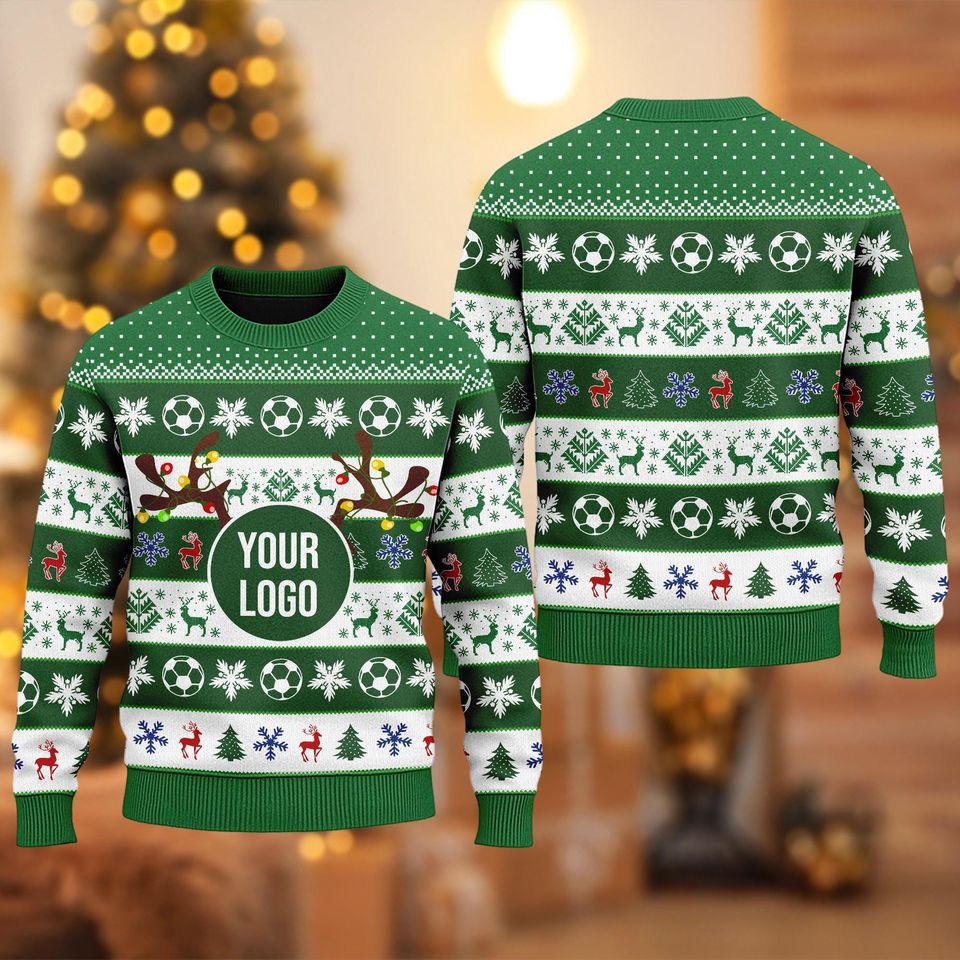 Custom Your Soccer Team Logo Ugly Christmas Sweater,