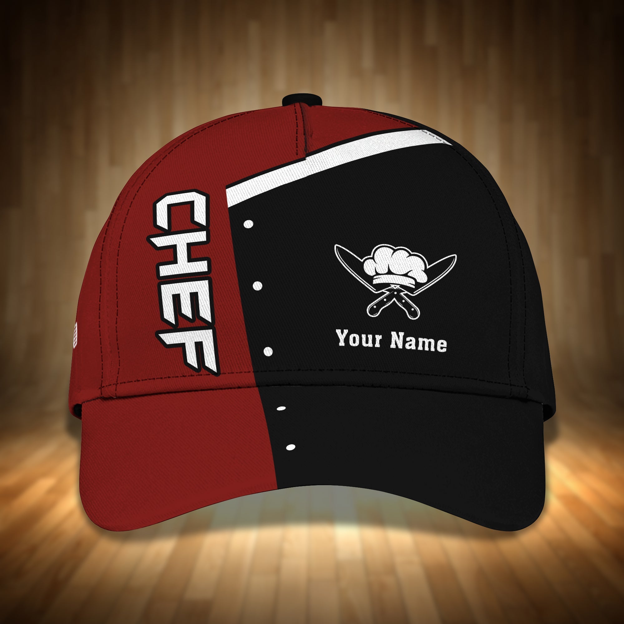 Customizable Chef Cap - Black & Red - Personalized Name Option Trucker Hats Custom Hats Gifts For Men & Women