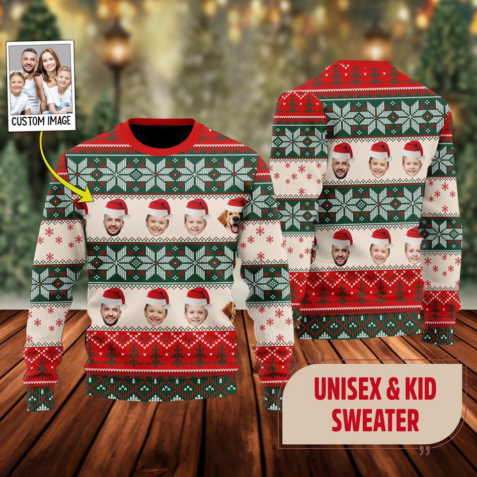 Customizable Christmas Ugly Sweater with Personalized Face Design