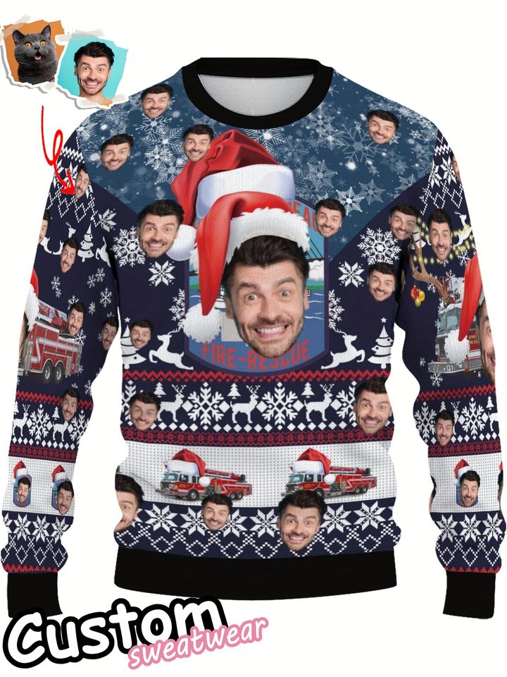 Customizable Holiday Sweater - Personalized Face & Festive Print