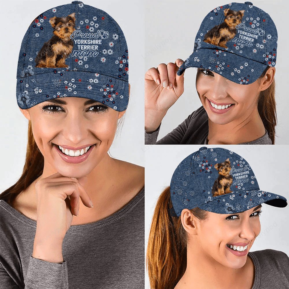 Customize Baseball Cap Hat With Pet Photo, Proud Yorkshire Terrier Mom Classic Cap Hat Trucker Hats Custom Hats Gifts For Men & Women