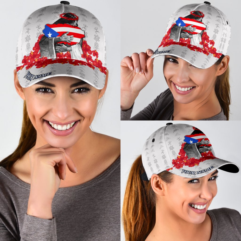 Customize Name Puerto Rico Classic Cap, Hibiscus Puerto Rican Cap Hat, Puerto Rico Gifts Trucker Hats Custom Hats Gifts For Men & Women