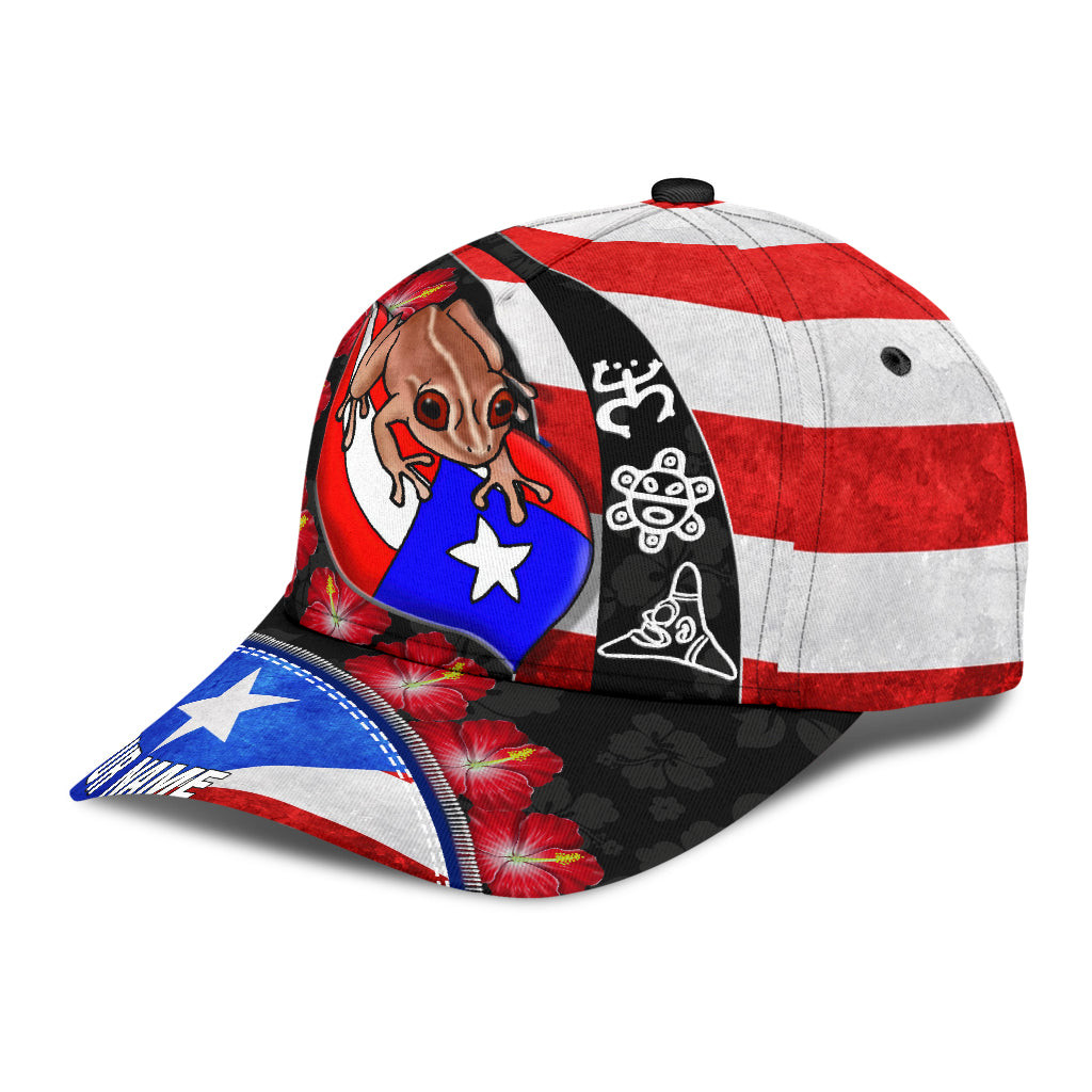 Customize Name Puerto Rico Coqui Maga Flower All Printed Classic Cap Trucker Hats Custom Hats Gifts For Men & Women