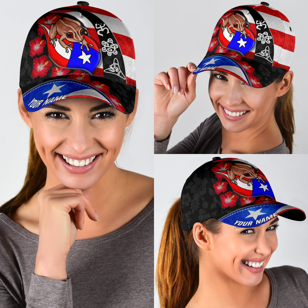 Customize Name Puerto Rico Coqui Maga Flower All Printed Classic Cap Trucker Hats Custom Hats Gifts For Men & Women