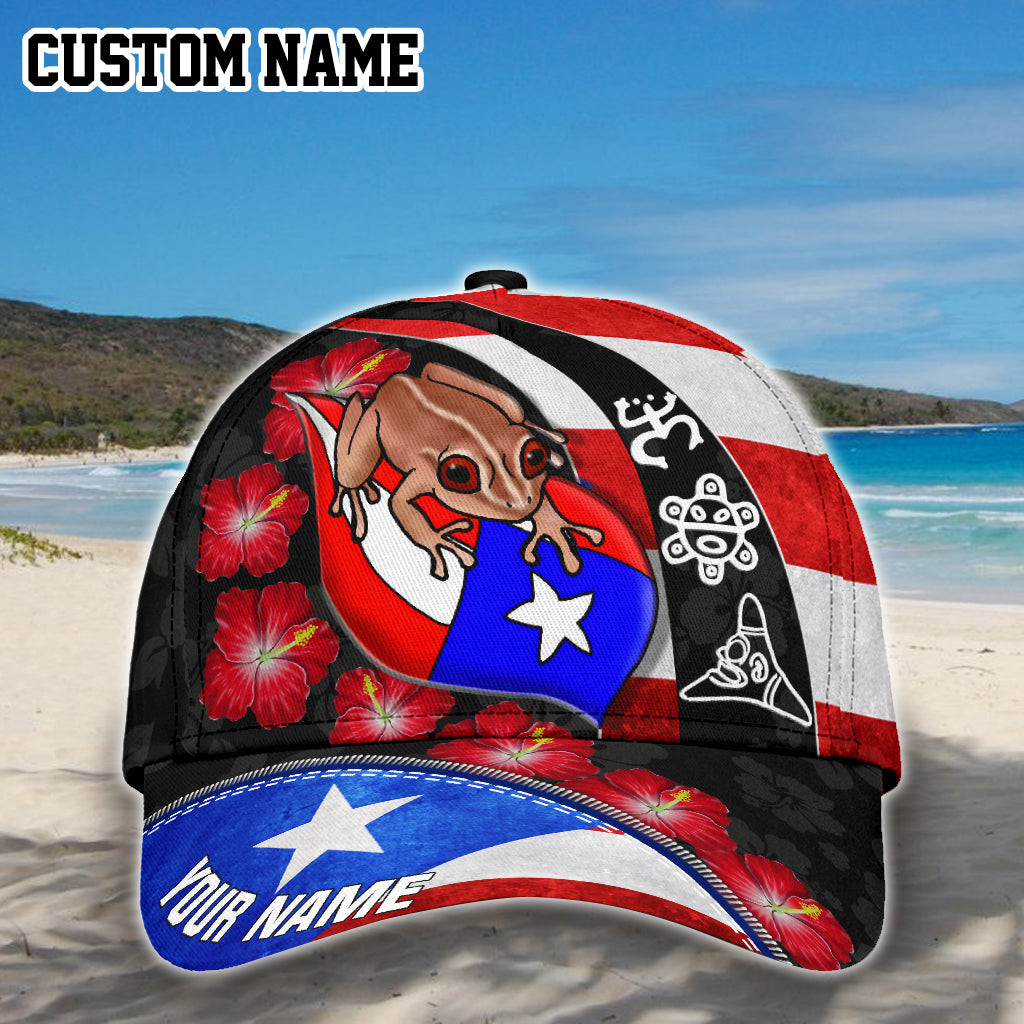 Customize Name Puerto Rico Coqui Maga Flower All Printed Classic Cap Trucker Hats Custom Hats Gifts For Men & Women