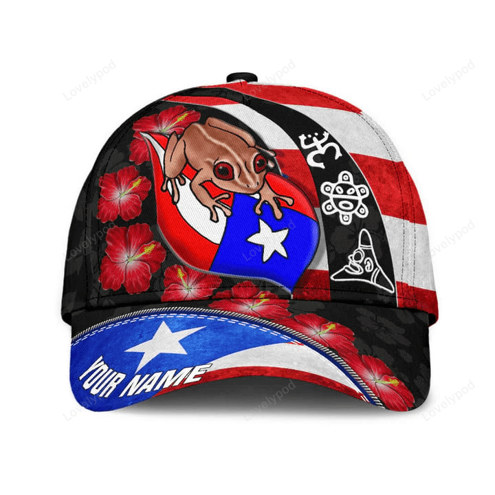 Customize Name Puerto Rico Coqui Maga Flower All Printed Classic Cap Trucker Hats Custom Hats Gifts For Men & Women