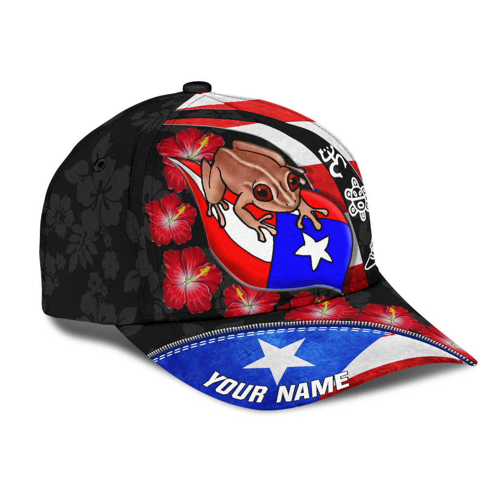 Customize Name Puerto Rico Coqui Maga Flower All Printed Classic Cap Trucker Hats Custom Hats Gifts For Men & Women