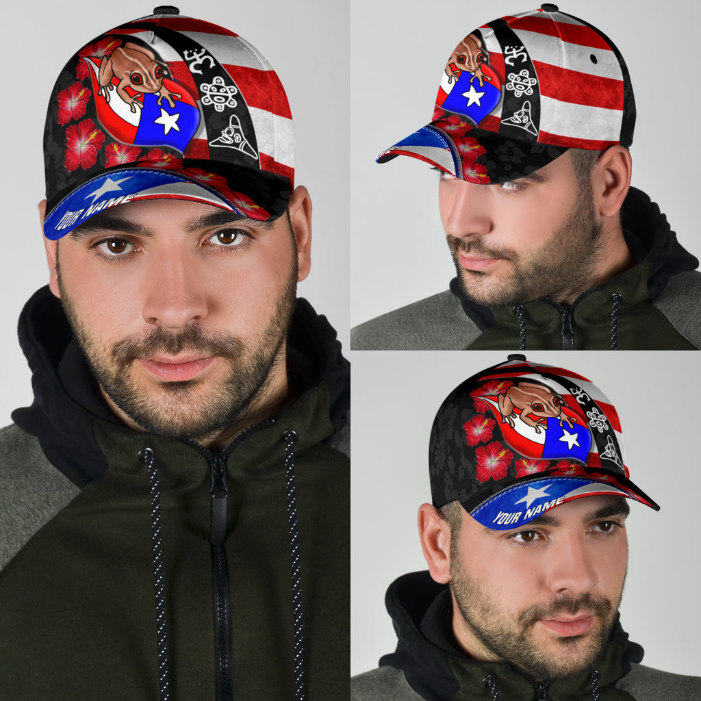 Customize Name Puerto Rico Coqui Maga Flower All Printed Classic Cap Trucker Hats Custom Hats Gifts For Men & Women