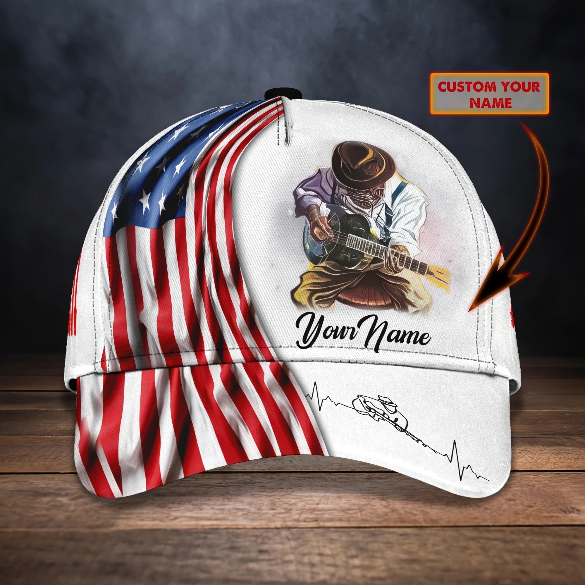 Customized 3D All Over Print Guitar Cap Hat, Usa Flag Guitar Cap For Men And Woman, Present Guitar Lover Trucker Hats Custom Hats Gifts For Men & Women
