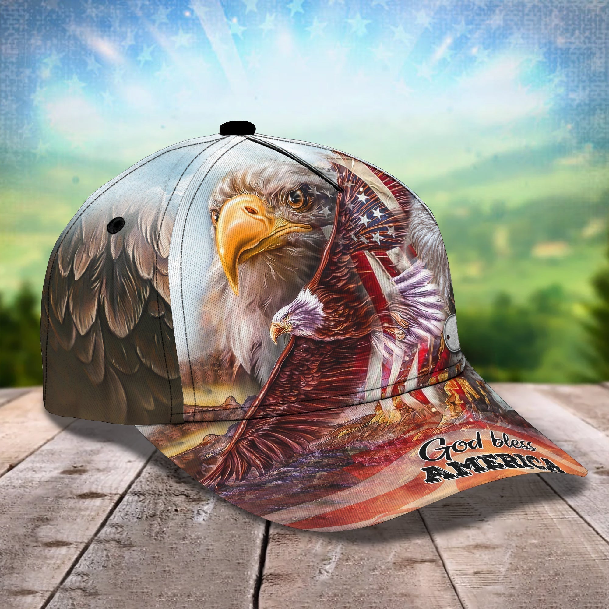 Customized America Eagle 3D Full Printed Baseball Cap Hat, God Bless America Classic Cap Hat Trucker Hats Custom Hats Gifts For Men & Women