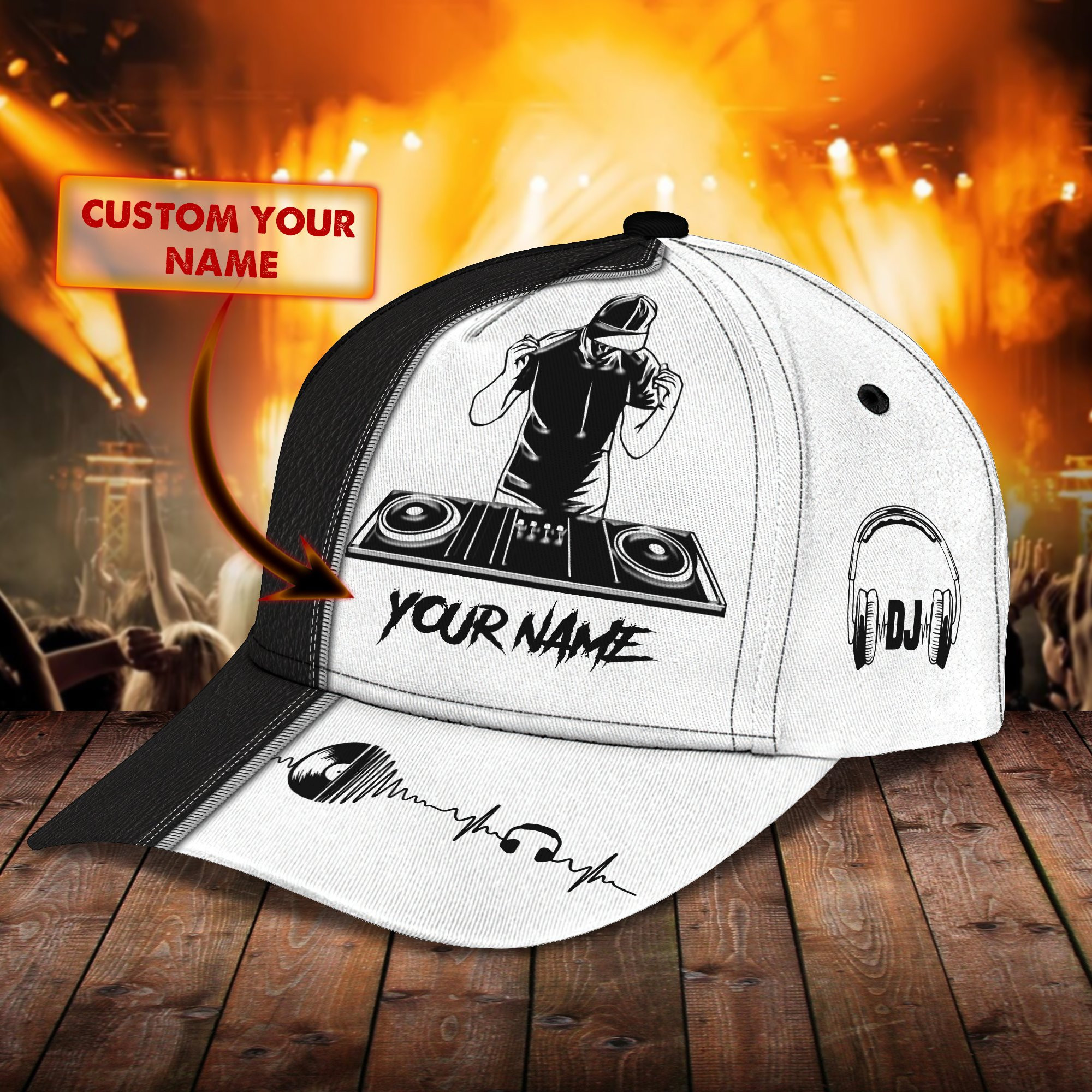 Customized Black White DJ Music Hat Cool Baseball Caps Gifts For DJ Trucker Hats Custom Hats Gifts For Men & Women