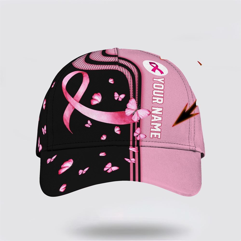 Customized Breast Cancer Awareness Pink Butterfly Art Baseball Cap Trucker Hats Custom Hats Gifts For Men & Women