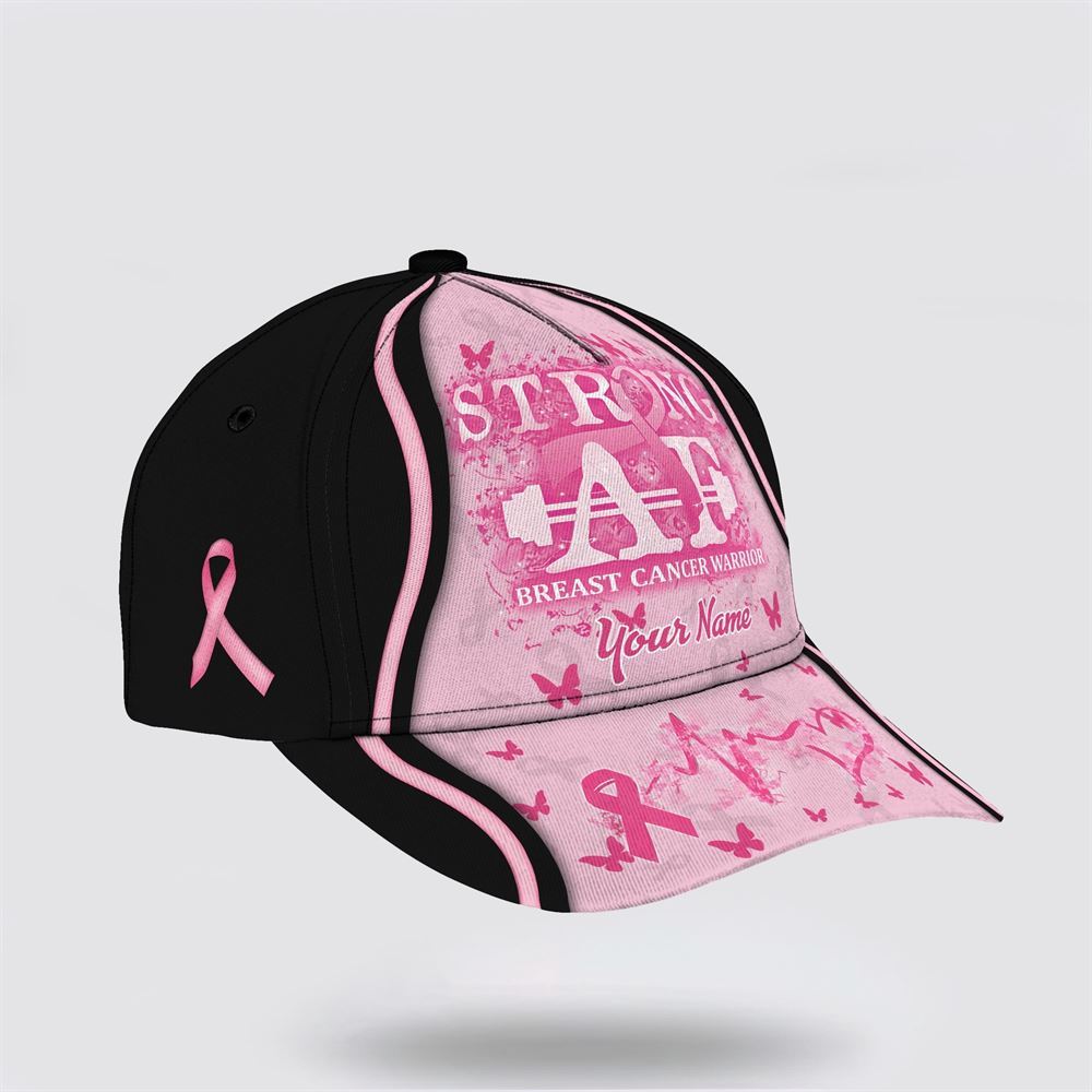 Customized Breast Cancer Awareness Strong AF Butterfly Printed Baseball Cap Trucker Hats Custom Hats Gifts For Men & Women